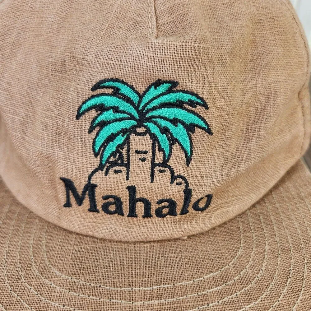 Weld Mfg Mahalo Hemp Organic Cotton Strapback Hat Cap Brown Palm Tree Dad Finger